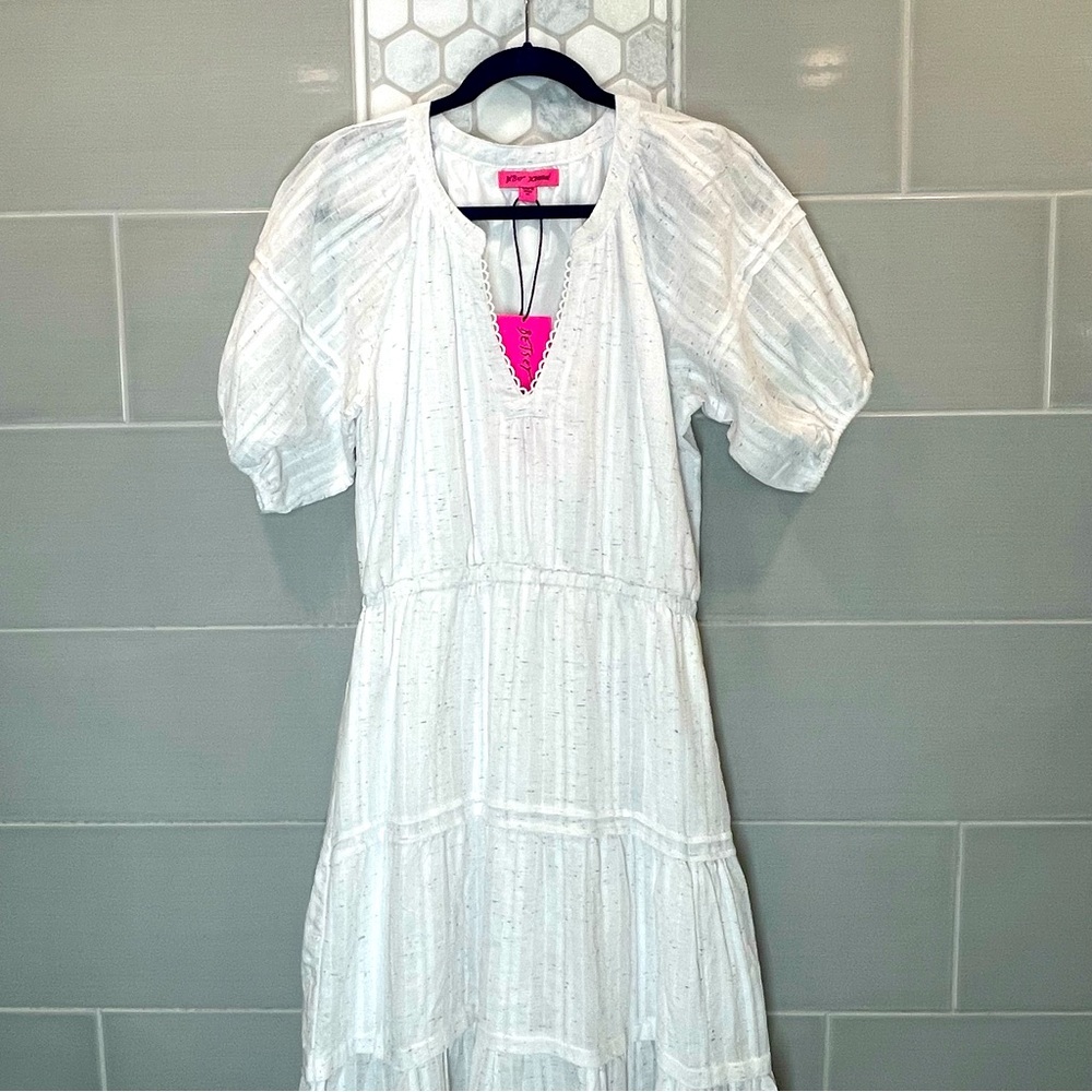 NWT Betsy Johnson confetti white midi dress